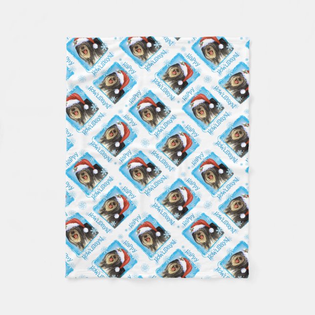 Happy Howlidays Polish Lowland Sheepdog Fleece Blanket (Front)