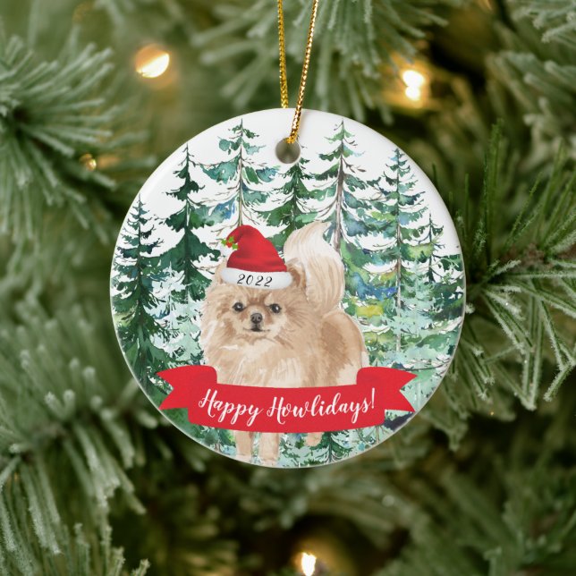 Happy Howlidays Pomeranian  Dog Christmas Ornament (Tree)