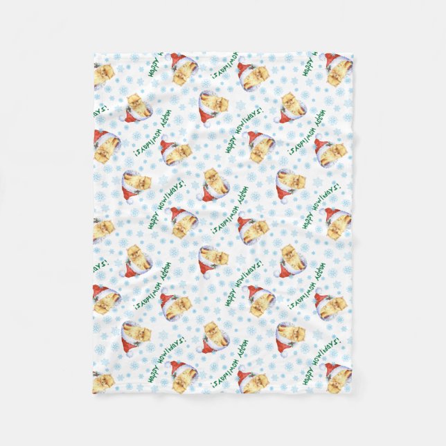 Happy Howlidays Pomeranian Fleece Blanket (Front)