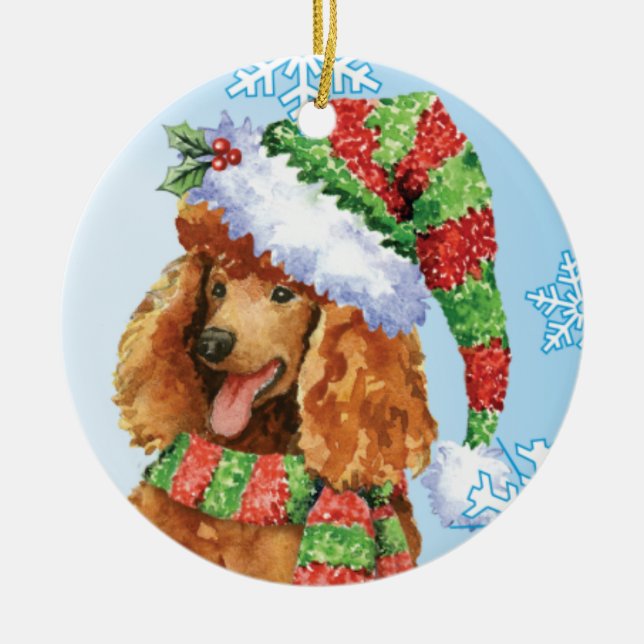 Happy Howlidays Poodle Ceramic Tree Decoration (Front)