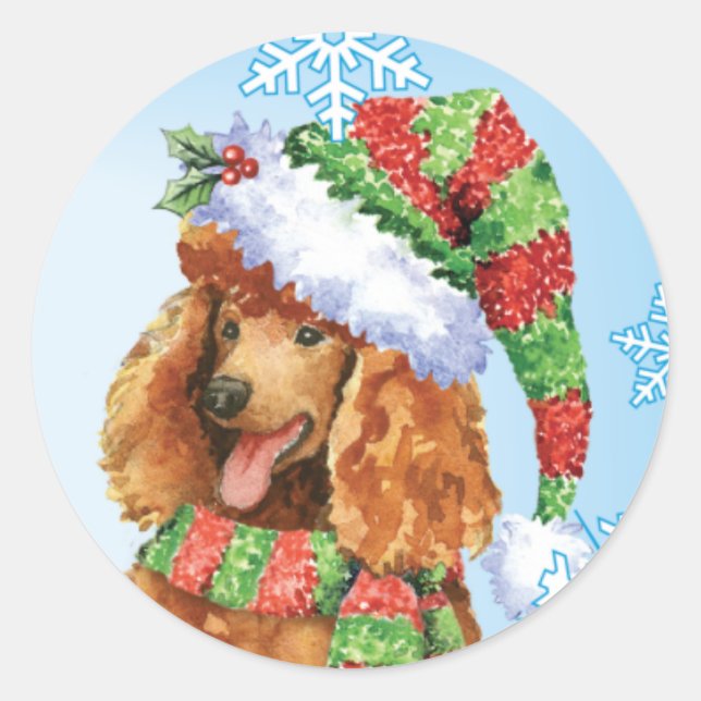 Happy Howlidays Poodle Classic Round Sticker (Front)