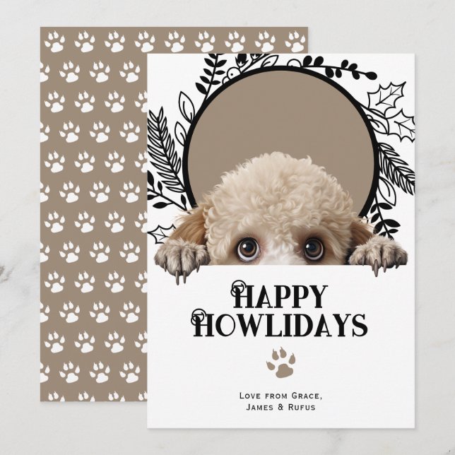 Happy Howlidays Poodle Dog Christmas Holiday Card (Front/Back)