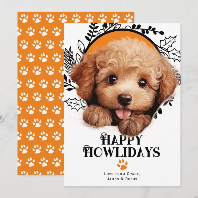 Happy Howlidays Poodle Dog Christmas Holiday Card (Front/Back)