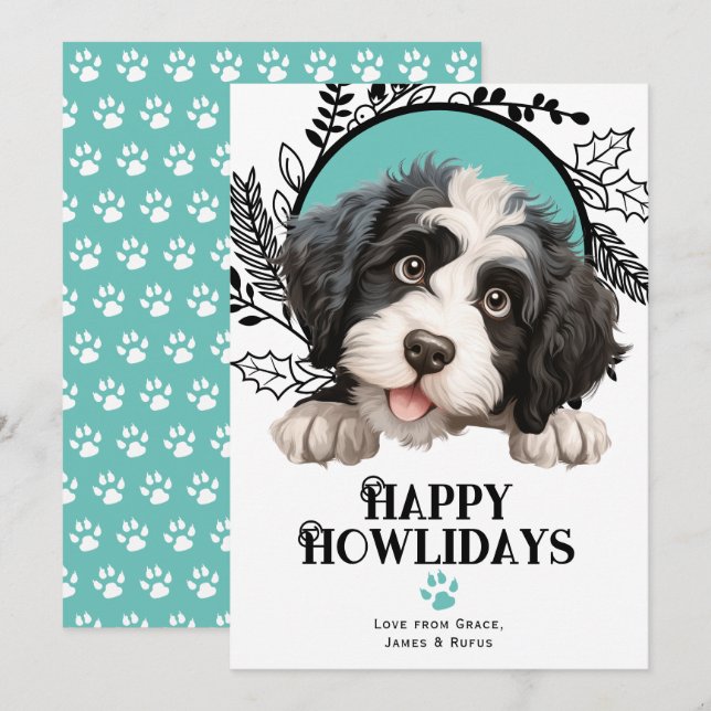 Happy Howlidays Portuguese Water Dog Christmas Holiday Card (Front/Back)