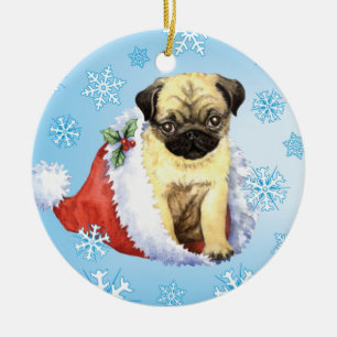 Happy Howlidays Pug Ceramic Tree Decoration