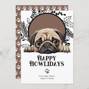 Happy Howlidays Pug Dog Christmas Holiday Card