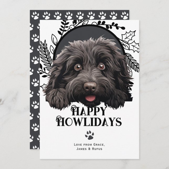 Happy Howlidays Puli Dog Christmas Holiday Card (Front/Back)