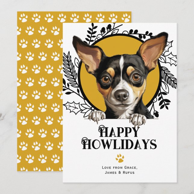 Happy Howlidays Rat Terrier Dog Holiday Card (Front/Back)
