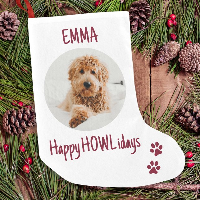 Happy HOWLidays Red Christmas Pet Photo Small Christmas Stocking (Creator Uploaded)