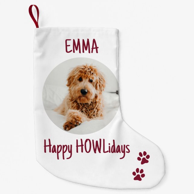 Happy HOWLidays Red Christmas Pet Photo Small Christmas Stocking (Front)