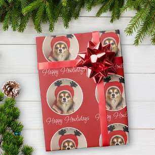 Happy Howlidays Red Dog Pet Photo Wrapping Paper