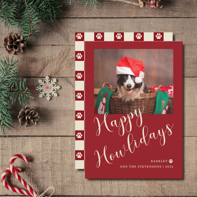 Happy Howlidays Red Dog Photo  Holiday Card (Creator Uploaded)