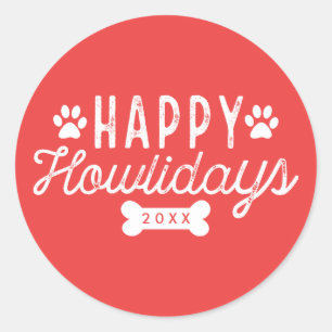 Happy Howlidays   Red Holiday Classic Round Sticker