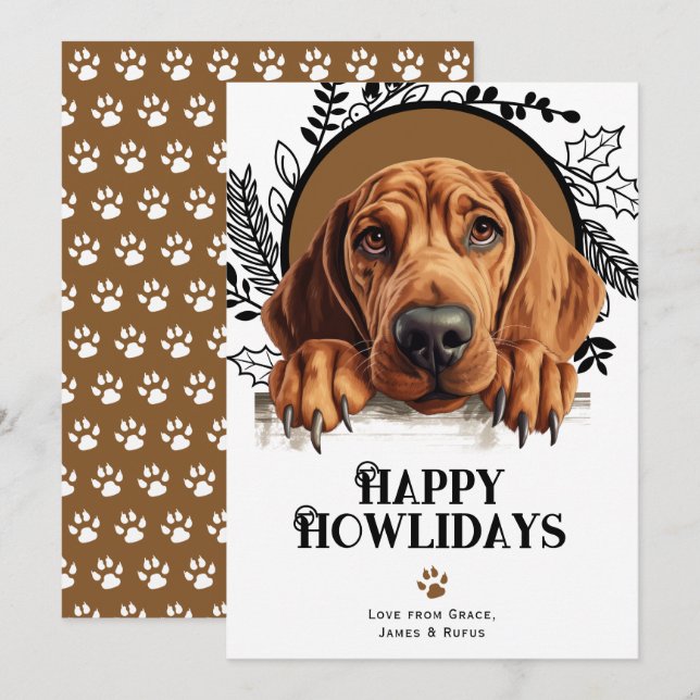 Happy Howlidays Redbone Coonhound Dog Christmas Holiday Card (Front/Back)