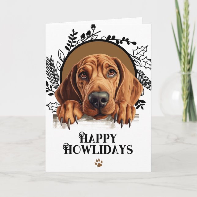 Happy Howlidays Redbone Coonhound Dog Christmas Holiday Card (Front)