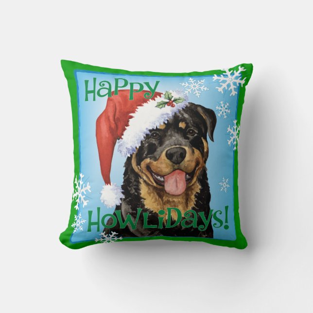Happy Howlidays Rottweiler Cushion (Front)