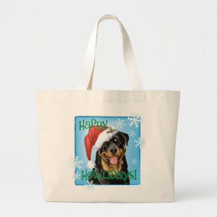 Happy Howlidays Rottweiler Large Tote Bag