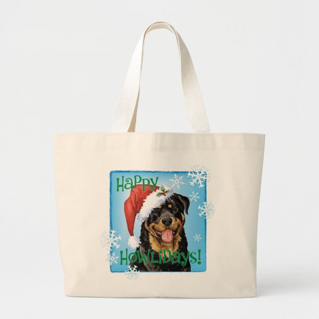 Happy Howlidays Rottweiler Large Tote Bag (Front)