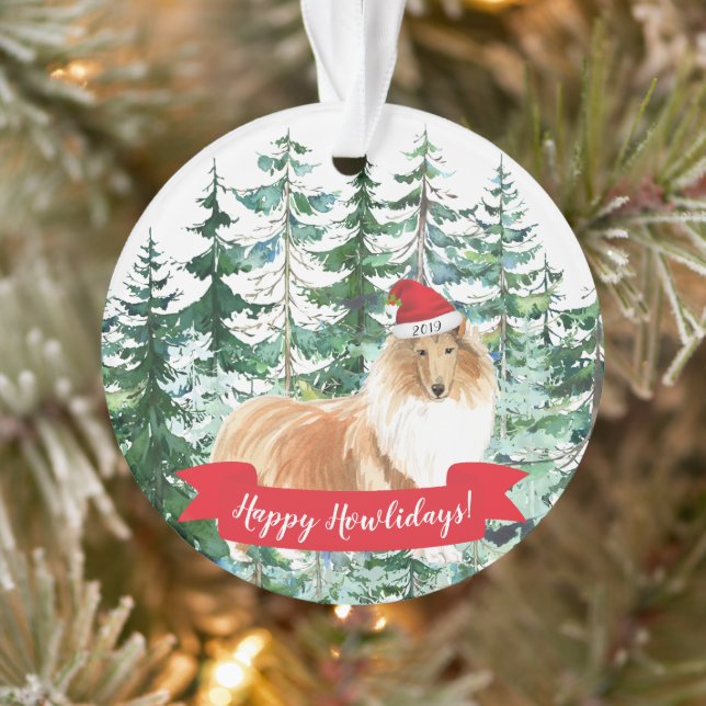 Happy Howlidays Rough Collie Dog Christmas Ornament (Tree)