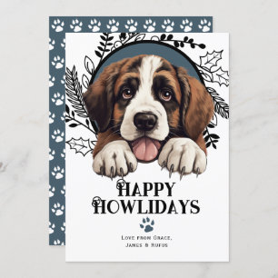 Happy Howlidays Saint Bernard Dog Christmas Holiday Card