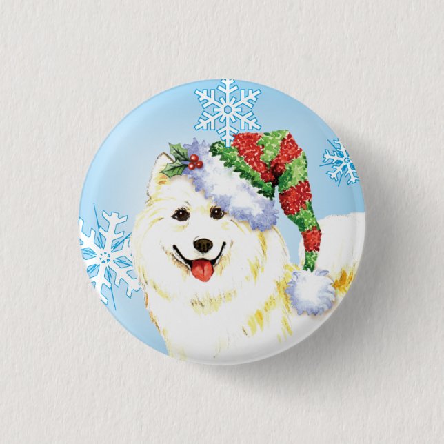 Happy Howlidays Samoyed 3 Cm Round Badge (Front)