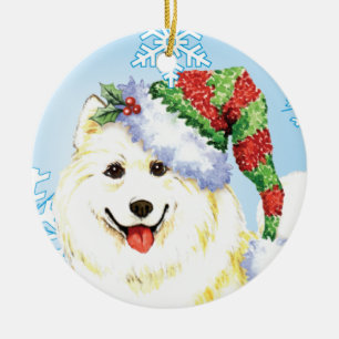 Happy Howlidays Samoyed Ceramic Tree Decoration