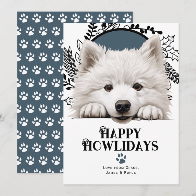 Happy Howlidays Samoyed Dog Christmas Holiday Card (Front/Back)