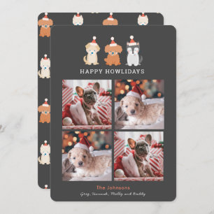 Happy Howlidays Santa Puppies Cream 4 Photos Grey Holiday Card