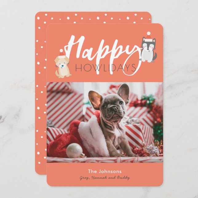 Happy Howlidays Santa Puppies Red Holiday Card (Front/Back)