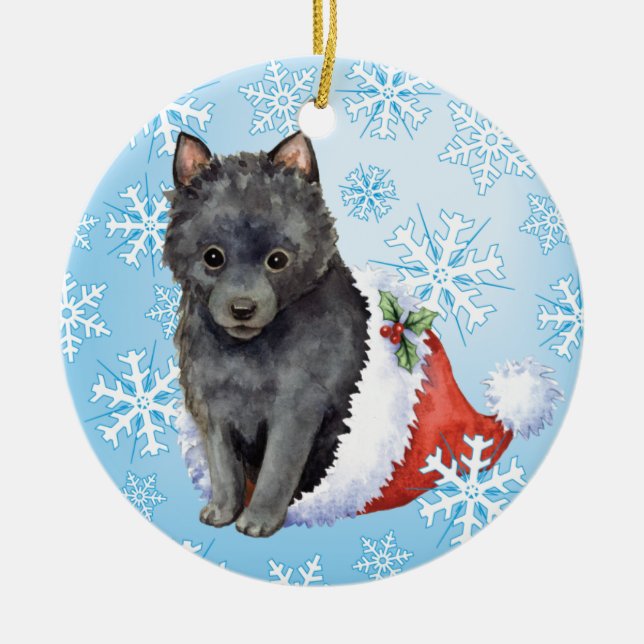 Happy Howlidays Schipperke Ceramic Tree Decoration (Front)