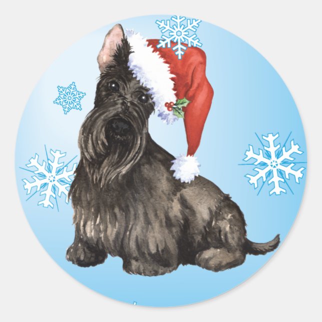 Happy Howlidays Scottish Terrier Classic Round Sticker (Front)