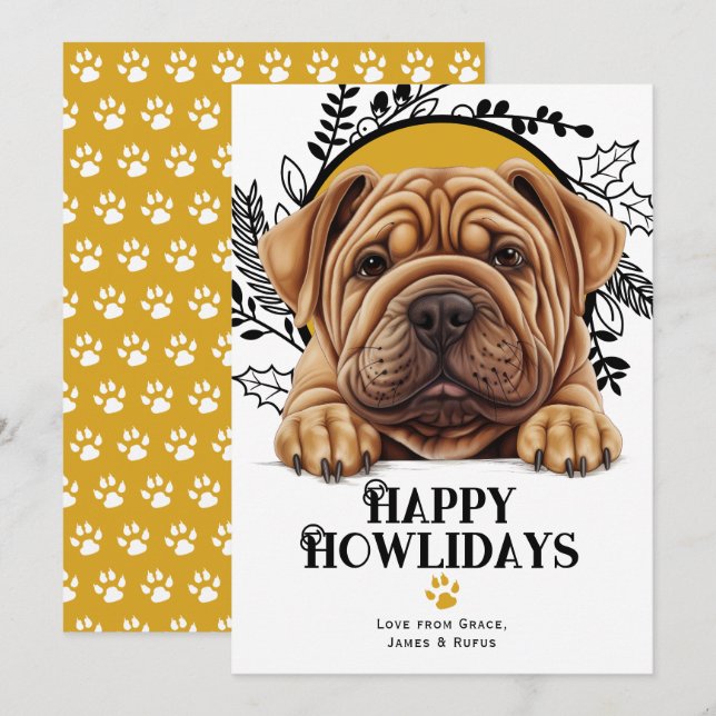 Happy Howlidays Shar Pei Dog Christmas Holiday Card (Front/Back)