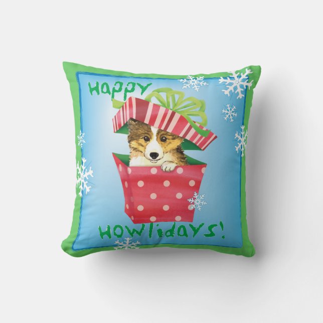 Happy Howlidays Sheltie Cushion (Front)