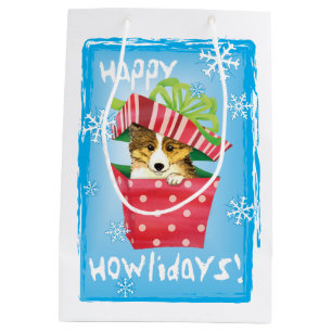 Happy Howlidays Sheltie Medium Gift Bag