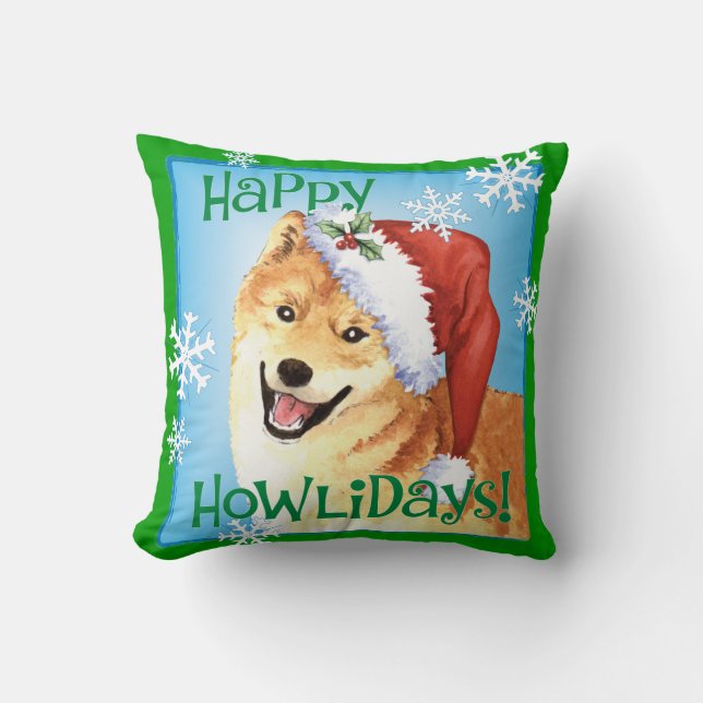 Happy Howlidays Shiba Inu Cushion (Front)