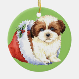 Happy Howlidays Shih Tzu Ceramic Tree Decoration