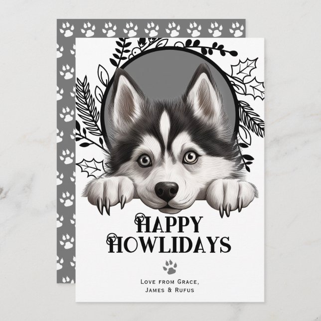 Happy Howlidays Siberian Husky Dog Christmas Holiday Card (Front/Back)
