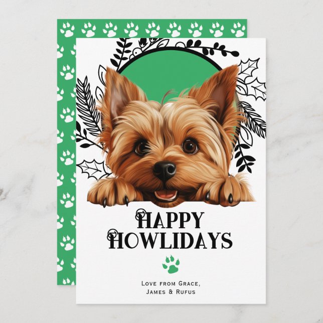 Happy Howlidays Silky Terrier Dog Christmas Holiday Card (Front/Back)