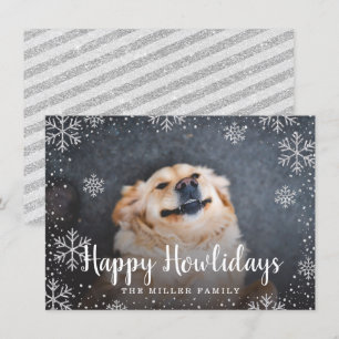 Happy Howlidays Silver Snowflakes Pet Photo Invitation