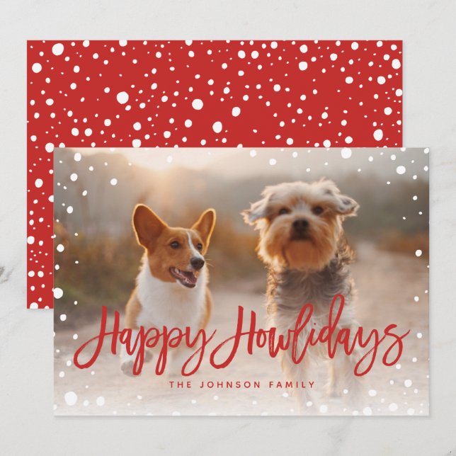 Happy Howlidays Snow Red | Pet Christmas Photo Holiday Card (Front/Back)