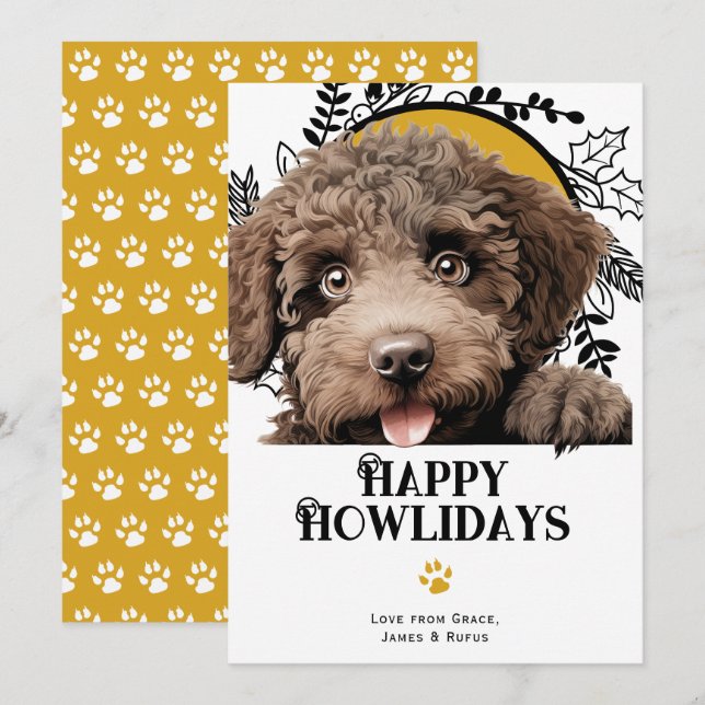 Happy Howlidays Spanish Water Dog Christmas Holiday Card (Front/Back)