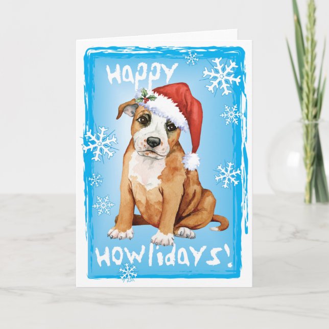 Happy Howlidays Staffordshire Bull Terrier Holiday Card (Front)