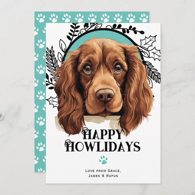 Happy Howlidays Sussex Spaniel Dog Christmas Holiday Card (Front/Back)