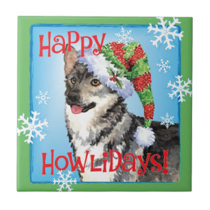 Happy Howlidays Swedish Vallhund Tile