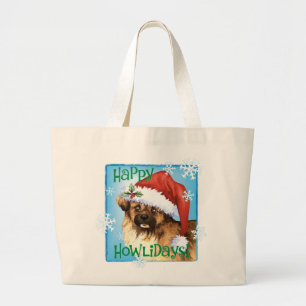 Happy Howlidays Tibetan Spaniel Large Tote Bag