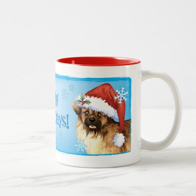 Happy Howlidays Tibetan Spaniel Two-Tone Coffee Mug (Right)