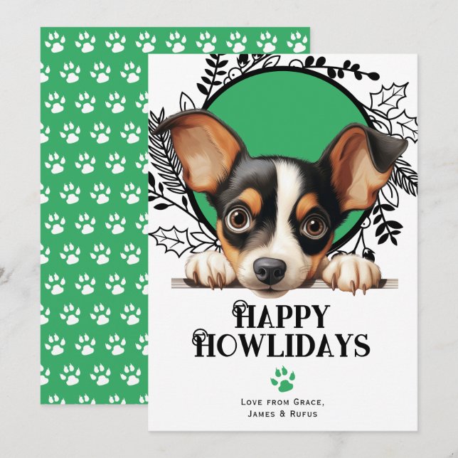 Happy Howlidays Toy Fox Terrier Dog Christmas Holiday Card (Front/Back)
