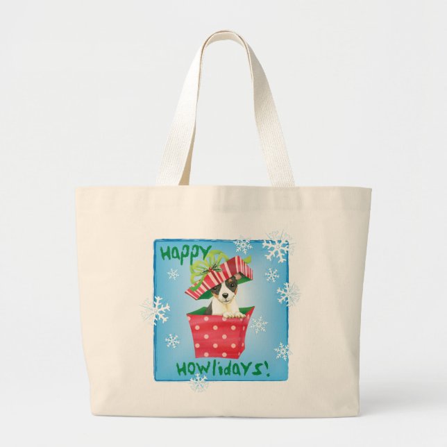 Happy Howlidays Toy Fox Terrier Large Tote Bag (Front)