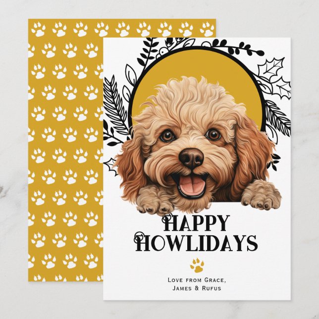 Happy Howlidays Toy Poodle Dog Christmas  Holiday Card (Front/Back)