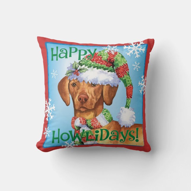 Happy Howlidays Vizsla Cushion (Front)